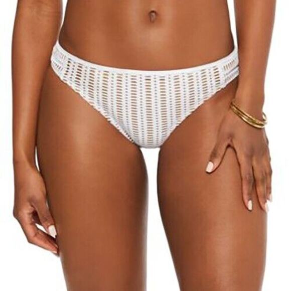 Bar III Bikini Bottom Size Large Ivory Crochet Hipster Side Tab Womens Swim - Picture 2 of 6